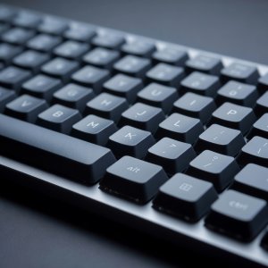 Square thumbnail of low-profile keyboard keys in sharp focus